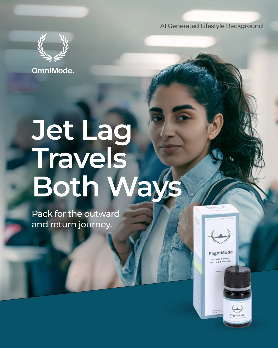 FlightMode campaign creative focused on jet lag