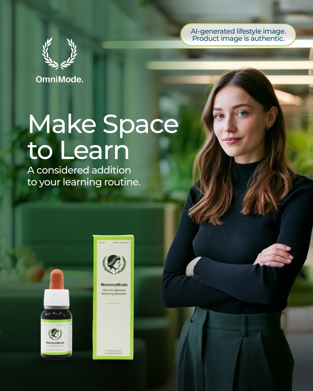 MemoryMode campaign creative showing a learning environment