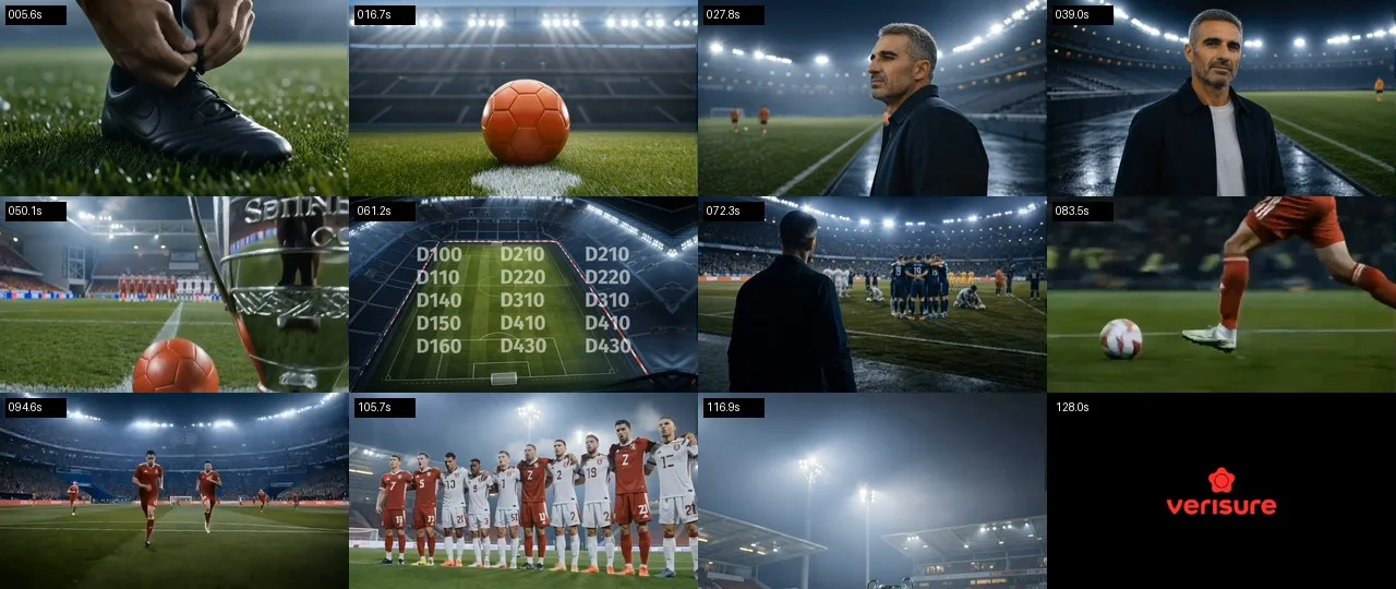 Sentinel Cup trailer frame sheet showing stadium, product and football scenes